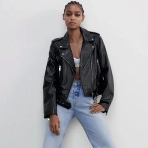 Basic Faux Leather Jacket Belted